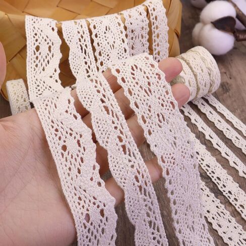 Beige Lace Ribbon 18 Yards Cotton Lace Trim Vintage Crochet Lace Ribbon Trim for Bridal Wedding Decoration Christmas Package DIY Sewing Craft Supply in Kuwait