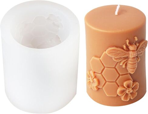 Bee Honeycomb Flower Cylinder Candle Mold, Honeybee Beehive Pillar Silicone Mold for Beeswax Candle, Soy Wax Candle, Plaster Ornament, DIY Crafts (B) in Saudi Arabia