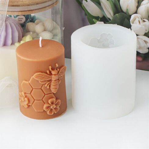 Bee Honeycomb Flower Cylinder Candle Mold, Honeybee Beehive Pillar Silicone Mold for Beeswax Candle, Soy Wax Candle, Plaster Ornament, DIY Crafts (B) in Saudi Arabia