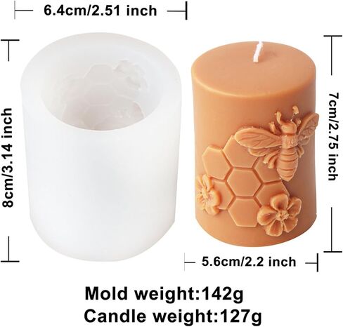 Bee Honeycomb Flower Cylinder Candle Mold, Honeybee Beehive Pillar Silicone Mold for Beeswax Candle, Soy Wax Candle, Plaster Ornament, DIY Crafts (B) in Saudi Arabia