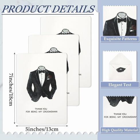 Yinkin 8 Set Wedding Thank You Cards with White Envelopes for Being My Groomsman Bridesmaids 4 x 5 Inch Blank Wedding Thank You Cards for Wedding Bridal Shower Supplies (Groomsman) in Saudi Arabia