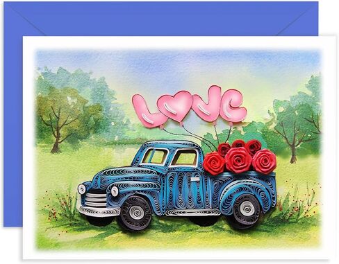 Happy Anniversary Card, LOVE Retro Romantic Card for Wedding, Engagement, Valentine for Him, Her, Parents, Wife, Husband, Quilling Quilled Card with Envelope (Colorful Happy Anniversary) in Kuwait