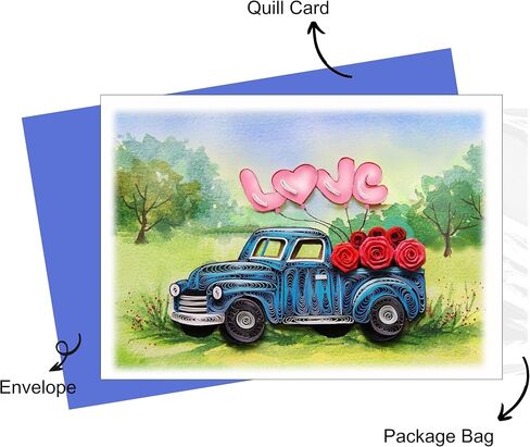 Happy Anniversary Card, LOVE Retro Romantic Card for Wedding, Engagement, Valentine for Him, Her, Parents, Wife, Husband, Quilling Quilled Card with Envelope (Colorful Happy Anniversary) in Kuwait