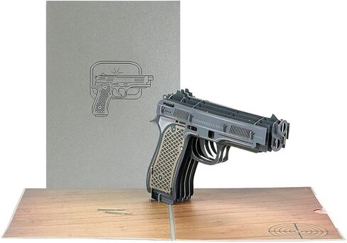 Gun Sharpshooter Pop Up Cards, 3D Handmade Pistol Greeting Card with Envelope for Birthday Anniversary Men Boy Classmates Father Husband Son Kids Friend Soldier in Saudi Arabia