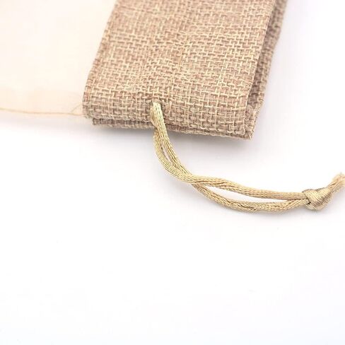 KUPOO 20PCS 3.5x5.5 Inches Clear Window Small Linen Burlap Sheer Organza Gift Bag for Wedding Party Favors Cosmetic Samples Goodies Mesh Pouch (Natural) in Kuwait