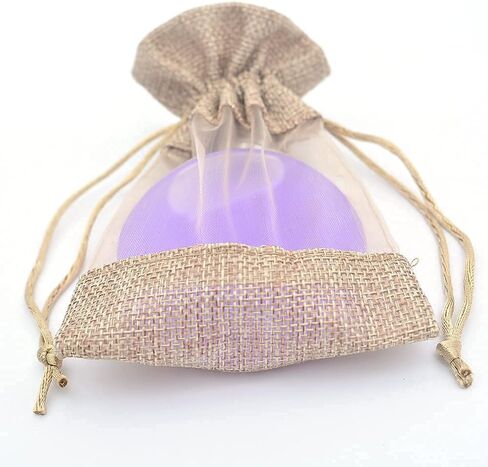 KUPOO 20PCS 3.5x5.5 Inches Clear Window Small Linen Burlap Sheer Organza Gift Bag for Wedding Party Favors Cosmetic Samples Goodies Mesh Pouch (Natural) in Kuwait
