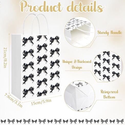 24 Pcs Black Bow Themed Party Favor Paper Bags,Black and White Birthday Decoration Bow Gift Treat Goodie Candy Bags with Handles for Birthday Bridal Engagement Bachelorette Baby Shower Party Supplies in Saudi Arabia