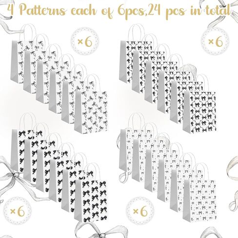 24 Pcs Black Bow Themed Party Favor Paper Bags,Black and White Birthday Decoration Bow Gift Treat Goodie Candy Bags with Handles for Birthday Bridal Engagement Bachelorette Baby Shower Party Supplies in Saudi Arabia