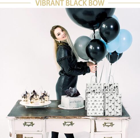 24 Pcs Black Bow Themed Party Favor Paper Bags,Black and White Birthday Decoration Bow Gift Treat Goodie Candy Bags with Handles for Birthday Bridal Engagement Bachelorette Baby Shower Party Supplies in Saudi Arabia