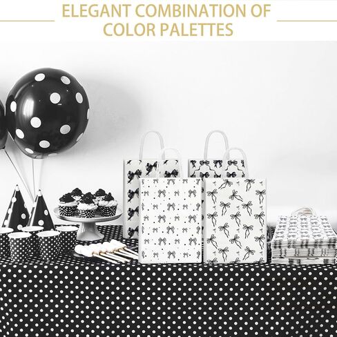 24 Pcs Black Bow Themed Party Favor Paper Bags,Black and White Birthday Decoration Bow Gift Treat Goodie Candy Bags with Handles for Birthday Bridal Engagement Bachelorette Baby Shower Party Supplies in Saudi Arabia
