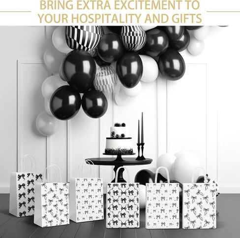 24 Pcs Black Bow Themed Party Favor Paper Bags,Black and White Birthday Decoration Bow Gift Treat Goodie Candy Bags with Handles for Birthday Bridal Engagement Bachelorette Baby Shower Party Supplies in Saudi Arabia