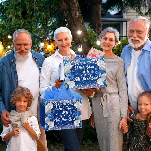 حقيبة هدايا كبيرة للتقاعد مع ورق لف الفضة الأزرق أتمنى لكم كل أفضل حقائب هدايا التقاعد السعيدة مع مقابض بطاقة تهنئة للرجال زملاء العمل وداعا يذهب بعيدا الحفلات اللوازم in Kuwait