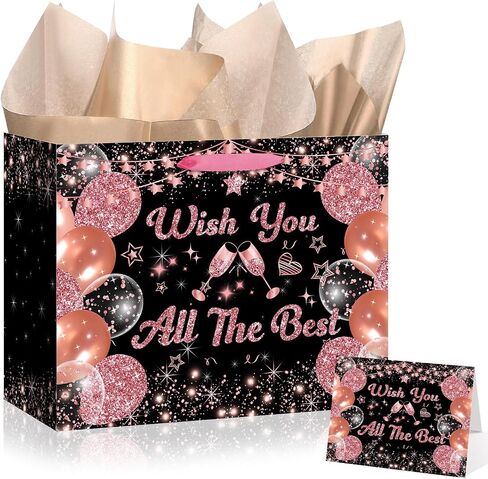 Large Retirement Gift Bag with Wrapping Paper Blue Silver Wish You All The Best Happy Retirement Gifts Bags with Handles Greeting Card for Men Women Coworkers Farewell Going Away Party Favors Supplies in Saudi Arabia