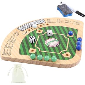 Baseball Dice Board Game Thicken Wooden Travel Size Game with 3 Colors Marbles for 2 Players Baseball Themed Party Gift for Adults & Families(3/9 Fan Shaped)