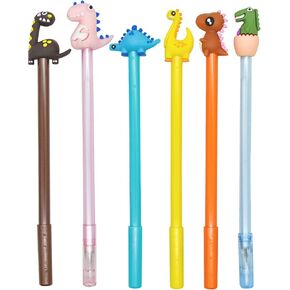 12 PCS Cartoon Dinosaur Pens Novelty Animal Pens Easter Egg Pens Black Gel Ink For School Party Birthday Christmas School Office