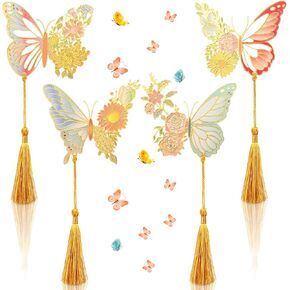 4 PCS Metal Lundmarks Butterfly Flower Cat Bookmark with Tassel Wedding Gift Gold Hollow Trim Book Page Page Hisport For Women Girl Teacher Friend Book Lovers Readers (Butterfly)