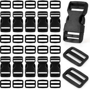 12 PCS 1'' Buckles for Straps, 24 Pcs Tri-glide Slide Clips, Quick Release Buckle Fit Nylon Strap 1 Inch Wide, Plastic Adjustable Clasp Replacement for Backpack
