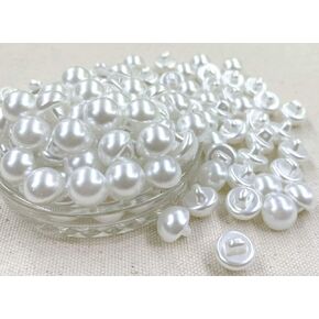AMORNPHAN 100Pcs 14mm. Shank White Round Half Domed Resin Plastic Pearl Buttons Mushroom Shape with Hole for Sewing Clothing Dress Sweater Crafts DIY Jewelry Making Accessories Decorative
