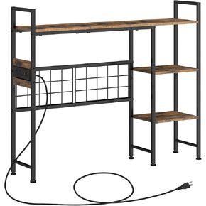 Desktop Bookshelf,3-Tier Office Desk Shelf,Desk Hutch with Power Outlets,Wood Desk Hutch Bookshelf Storage Rack for Home Office Dorm,Rustic Brown