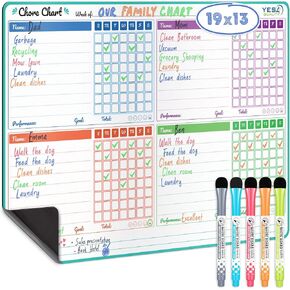 YES4QUALITY MAGNET MAGNECT MAGNECT DRAY CORTH CHART (19 "× 13") ، مخطط سلوك للعديد من الأطفال ، قائمة مرجعية للعائلة الأسبوعية مع مخطط وجبة ، لوحة مقاومة للبقع للثلاجة ث/ 5 علامات ملونة in Kuwait