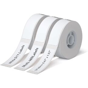 NIIMBOT D110 Label Maker Tape Adhesive White Label Paper 0.55" X 1.18" (14 X 30mm) 210 Labels/Roll, Compatible D11 D110 Label Printer, Thermal Paper Black on White, 3-Roll
