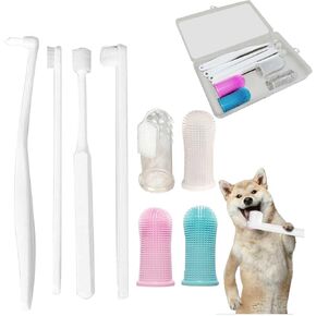 8PCS Dog and Cat Toothbrush Set - Complete Dental Care Kit for Pets, Includes Soft-Bristle, 360°, Ultra-Fine Bristle, and Silicone Finger Toothbrushes with Storage Case for Dogs and Cats