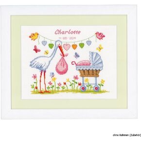 Vervaco Counted Cross Stitch Kit - Birth - Stork and Pram