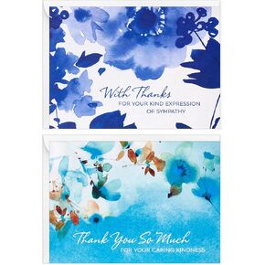 Hallmark Sympathy Thank You Notes (50 Blank Cards with Envelopes) Blue Watercolor Flowers