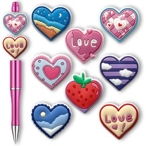 حب عيد ميلاد Love Heart Party Cool Neon Bocal Beads للأقلام ، والخرز البؤري للسيليكون الجزء الأكبر لأقلام Bead Mains -keychain Making Making Jewelry (Neon)