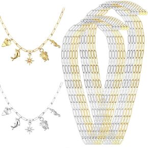 Misdary 12 Pcs Paperclip Chain Necklace Silver Gold Paperclip Charm Necklace for Women, 16 Inch and 18 Inch 3 x 9 mm Chains for Jewelry Making with Adjustable Link Chains