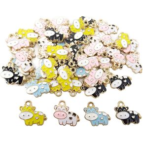 Honbay 50PCS Cute Enamel Cow Charms Pendants for Jewelry Making Earrings Necklaces Bracelets Keychains or DIY Crafts