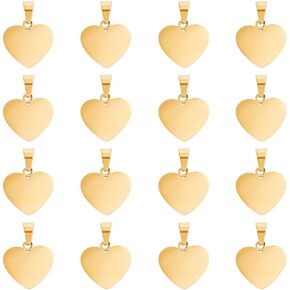 UNICRAFTALE 16pcs Heart Stamping Blank Tag Golden Smooth Charm Stainless Steel Charm Heart Metal Pendant for Necklace Jewelry Making 16mm,5x3mm Hole