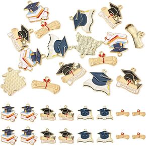 Graduation Theme Enamel Charms Colorful Graduation Cap with Book Bachelor Gown Pendants School Study Metal Dangle Charms for DIY Crafts Jewelry Making Tassel Decor