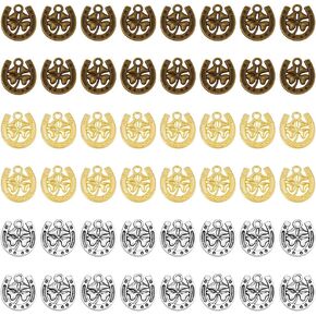 SUPERFINDINGS 48Pcs 3 Colors Four Leaf Pendants Horseshoe Charms with Clover Inside Lucky Charms Accessories for DIY Craft Bracelets Necklaces Earrings Jewelry Making