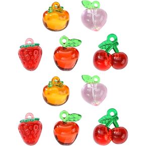 UR URLIFEHALL 30 pcs 5 Styles 3D Acrylic Fruit Charms Sweet Apple Strawberry Peach Cherry Pendant Charms for DIY Necklace Bracelet Earring Jewelry Making