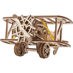 UGEARS Wooden 3D Puzzles for Adults - Mini Biplane Wooden Model Kit Crafts for Adults - DIY Kits for Adults Mechanical 3D Wooden Puzzles for Adults for Aviation Enthusiasts and Puzzle Lovers - 84 Pcs