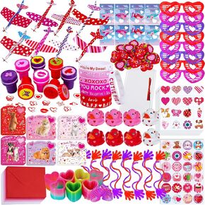 Winlyn 152 Pcs Valentine's Day Stationery Toy Assortment Set Valentine Goodie Bag Stuffers Valentine Prizes Rewards Bulk for Kids Students Valentine Party Favors Treats School Classroom Gift Exchange
