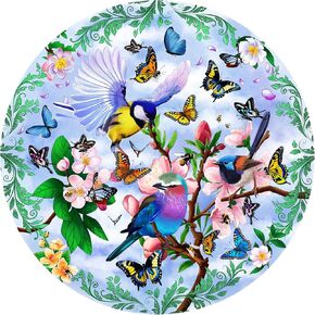 Jigsaw Puzzles, Birds Garden Puzzles for Adults and Kids, 500 Pieces Round Shape Birds & Butterfly & Floral Jigsaw Puzzles, Great for Home Decor, Gift for Friends and Family