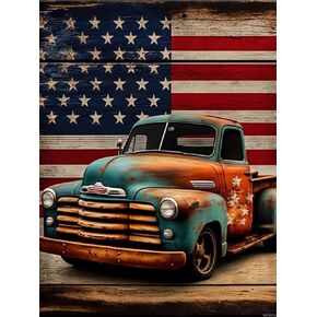 EATUKYIC Vintage Pickup Truck Diamond Painting Kits, 5D Beginner Diamond Painting DIY Full Round Diamond Dots for Home Decor Room Decoration Vintage Gift 12x16 inch