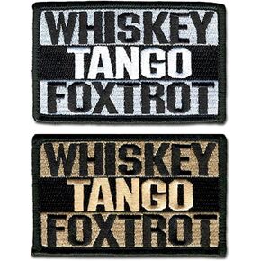 Antrix 2 Piece Whiskey Tango Foxtrot Funny Emblem Patch Hook & Loop Tactical Whiskey Badge Patch for Biker Jeans Jackets Backpack Clothes Bags Vest Dogs Harness - 3.15"x2"