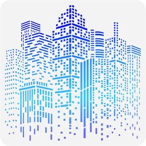 FINGERINSPIRE City Buildings Stencil 11.8x11.8inch Plastic PET Painting Stencil Large Square Stencil Morden Buildings Template Reusable Washable Stencil for Indoor Outdoor Handwork Projects