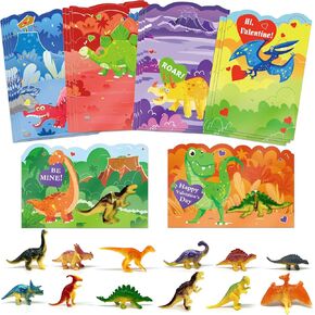 Omgouue Valentines Day Gift Cards Dinosaurs Toys for Kids 24pcs Animals Toy Greeting Cards for Valentine School Classroom Exchange Valentine's Party Favors Toys