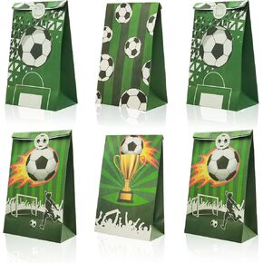 YIPAXEJE 12 Pack Paper Soccer Party Favor Bags - Ideal for Birthday Gift Bags, Snack Bags, and Party Favor Bags for Kids Birthday - Includes 12 Soccer Stickers for Customization