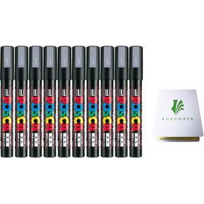 POSCA Paint Marker Pen, 10 Silver Pen Set (PC5M.26) - Medium Point Odorless Water Resistant Maker, with Original Sticky Notes