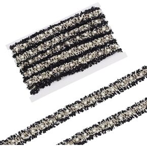 FINGERINSPIRE 6 Yards Pearl Tweed Trim Ribbon 1 inch Wide Black Trim Ribbon with Pearl Beads Polyester Pleated Pearl Ribbon for Sewing Pearl Floral Ribbon for DIY Clothes Dress Decoration