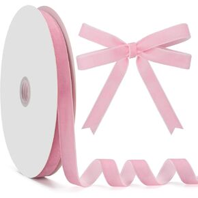 Pink Velvet Ribbon, 5/8 Inch Christmas Velvet Ribbon Single Face, 25 Yards Vintage Thin Velvet Ribbon for Gift Wrapping, Hair Bows Making, Wreaths, Craft, Wedding and Christmas Party Decoration