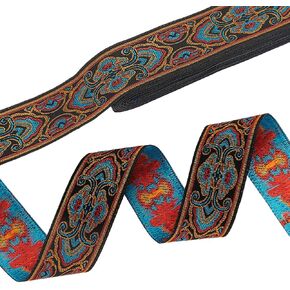 PH PandaHall 7.7 Yards Woven Jacquard Ribbon 1.3 inch Ethnic Ribbon Vintage Floral Fabric Trim Sewing Embroidered Ribbon Woven Fabric Trim for Clothing Bag Home Decor Gift Wrapping
