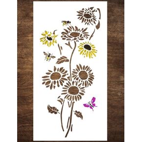 DLY LIFESTYLE Sunflower Stencil for Painting (9"x17") - Large Stencil for Painting on Walls - Sun Flower Stencils for Crafts Reusable, Wall, Wood, Fabric, Furniture - Floral Pattern