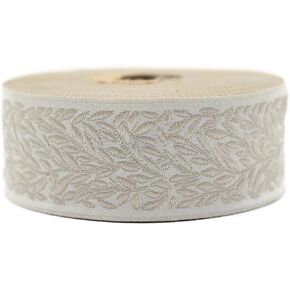 11 Yard Spool 1.37 inches Wide Beige Leaf Tendril Ribbon Jacquard Trim Jacquard Ribbon Sewing Trim 35270-V2