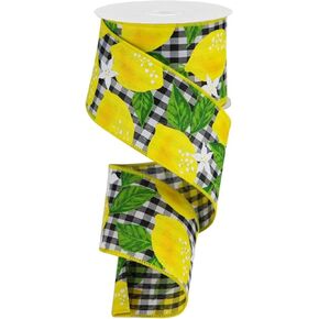 Expressions, 2.5" Lemon Check Ribbon: Black & White (10 Yards) Lemon Wired Ribbon